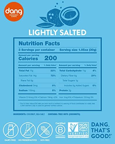 DANG Keto Toasted Coconut Chips | Lightly Salted Unsweetened | 1 Pack | Keto Certified, Vegan, Gluten Free, Paleo Friendly, Non Gmo, Healthy Snacks Made With Whole Foods | 3.17 Oz Resealable Bags