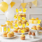 36 Pcs Chick Cupcake Toppers - Yellow Little Chicken Birthday Cake Decorations for Boys Girls, Double Sided Farm Animals Farmhouse Barnyard Theme Party Supplies