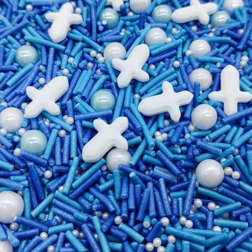 White Cross & Blue Series Sprinkles Edible Toppers Cake Decorating Mixed Size Cake Decorations Cupcake Toppers Cookie Decorating Perfect for Cakes,Cupcakes,Desserts Toppings 3OZ