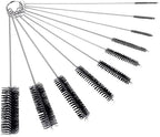 10" Tube Cleaning Brush Set, 10 Pack, Extra Long Nylon Straw Brushes with Flexible Handles for Bottles, Cleaning Straws, Pipe Cleaners, Keyboard, Glass, Guns, Detailing and Deep Cleaning, Black