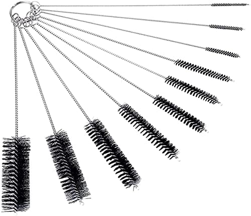 10" Tube Cleaning Brush Set, 10 Pack, Extra Long Nylon Straw Brushes with Flexible Handles for Bottles, Cleaning Straws, Pipe Cleaners, Keyboard, Glass, Guns, Detailing and Deep Cleaning, Black