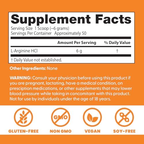 Doctors Best Pure L-Arginine Powder - L Arginine Supplement for Men & Women, Supports Nitric Oxide Levels & Heart Health, Blood Flow Support, Gluten Free, Vegan, Non GMO - 10.6 oz