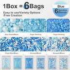 HUEBEATY® 6-in-1 Blue and White Sprinkles for Cake Decorating – 180g/6.36oz Edible Baby Shower, Hanukkah, Frozen & Winter Sprinkles with Baby Blue Sugar, Nonpareils, Pearls & Jimmies for Cupcakes, Cookies, Ice Cream