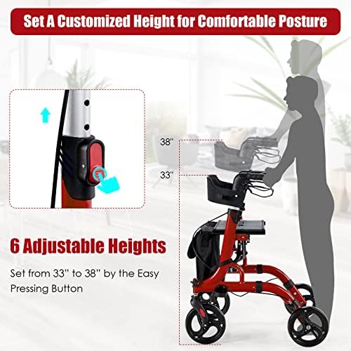 Goplus 2 in 1 Rollator Walkers for Seniors with Seat, 8" Wheels Medical Rolling Walker with Adjustable Handle, Aluminum Folding Mobility Walking Aid for Adult Elderly