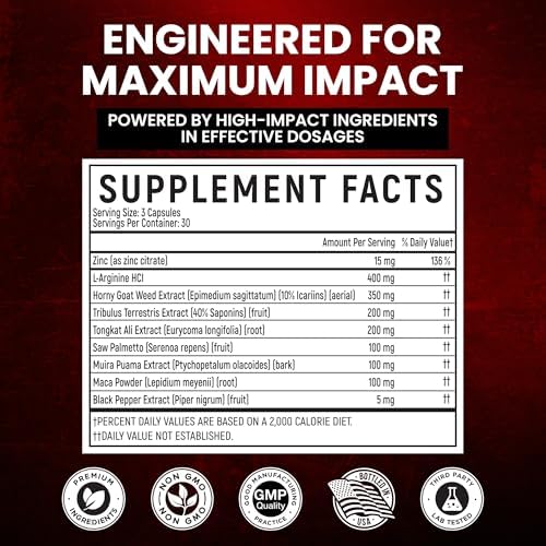 Premium Male Enhancement | Rapid Acting Blood Flow Support | Bigger, Rock Hard, Longer | 9 in 1 Intimacy Complex to Restore Confidence, California Manufactured, 3rd Party Tested – 90 Caps
