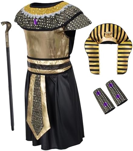 Egypt Pharaoh Costume for Kids Boys Ancient Egyptian King Outfit Kit Halloween Role-Play