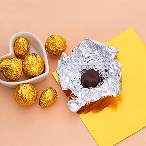 300 Pcs Square Golden Aluminium Foil Candy Wrappers Square Sweets Lolly Paper for DIY Candies and Chocolate Packaging by Party Wedding Birthday Christmas Accessories，4 by 4-Inch, Gold,