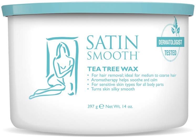 Satin Smooth Tea Tree Wax - Hair Removal Wax for Medium to Coarse Hair, Soothing & Calming Formula, Ideal for Sensitive Skin, 14 oz