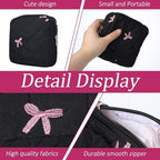 Cute Bow Sanitary Napkin Storage Bag with Dividers and Zipper, Cute Period Bag Pouch, Portable Tampon Holder for Purse that Can Hold Sanitary Napkins, Panty Liners, Tampons, and Menstrual Cups
