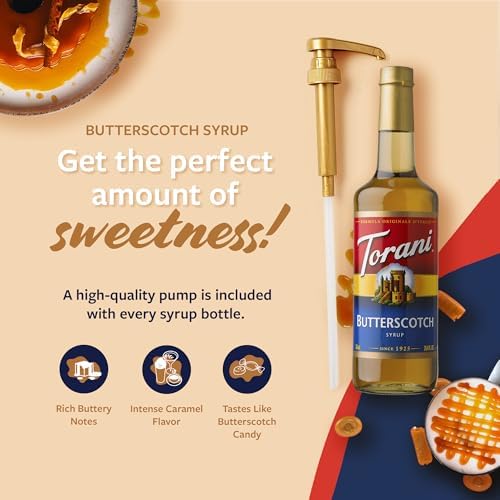 Torani Coffee Syrup, Butterscotch Flavoring for Drinks, Glass Bottle with Pump Included, 25.4 Fl Oz