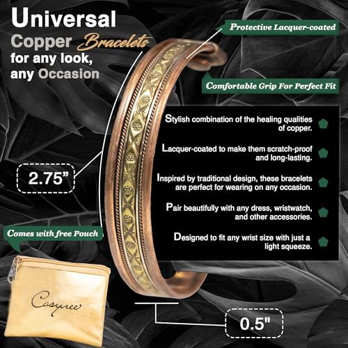 cosynee Premium Tibetan Copper Unisex Bracelets Set of 4 – 99.99% Pure Copper Cuff Bangles for Men & Women, Adjustable, Ultra Strength, Solid High Gauge Metal – Vintage Style with Gift Pouch