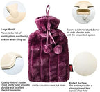 Ram® 2L Luxury Cosy 2 Litre Hot Water Bottle with Faux Fur Berry Cover