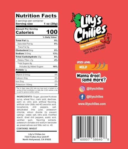 Lilys Chilies, Sour and Chili Chewy Candy (Chili Strawberry - 4 Pack)