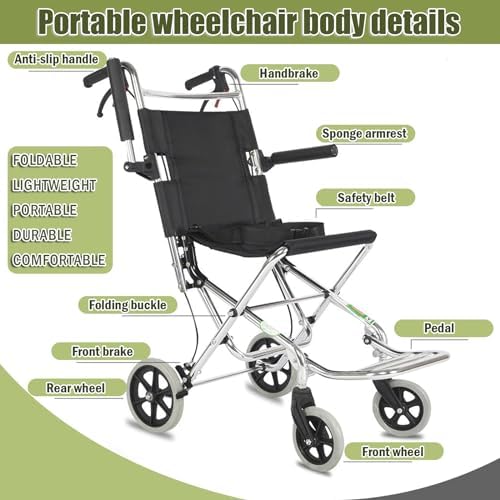 Ultralight Transport Chair (Only 15lbs), Lightweight Folding Wheelchair for Adults, Foldable with Carry Bag, Ideal Compact Mobility Solution for Seniors, Supports 220lbs,Black