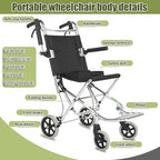 Ultralight Transport Chair (Only 15lbs), Lightweight Folding Wheelchair for Adults, Foldable with Carry Bag, Ideal Compact Mobility Solution for Seniors, Supports 220lbs,Black