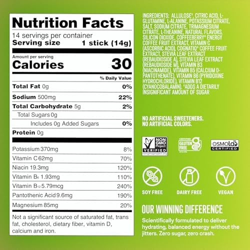 Liquid I.V.® Hydration Multiplier Sugar-Free + Energy - Lime Margarita Mocktail | Electrolyte Powder Drink Mix | 1 Pack (14 Servings)