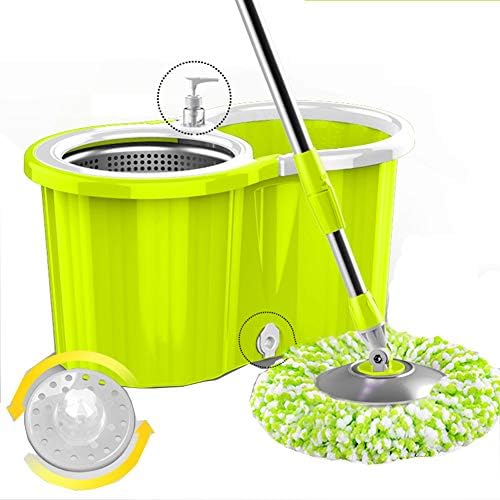 Rotating mop Automatic Drying Hand wash Free Wet and Dry Double Drive Plus Thick Mop Bucket, 4 Colors 5 mop Heads(Color:Green)