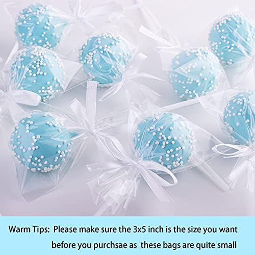 Yotelab Cake Pop Bags, 3x5 Inches Clear Cellophane Lollipop Bags With Twist Ties,100 Pcs