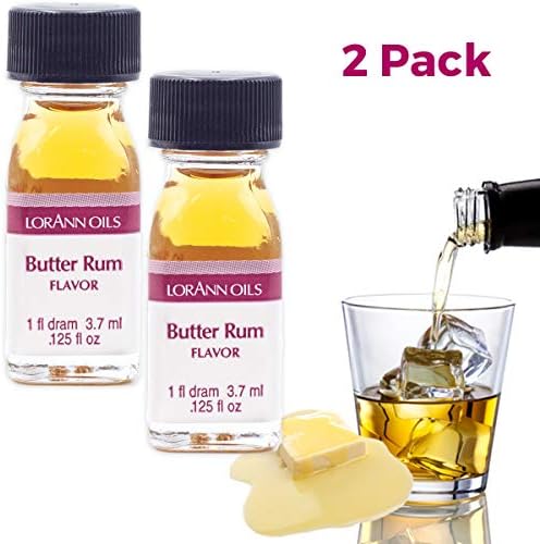 LorAnn Oils Super Strength Flavoring - Used For Candy Making, Flavoring, Baking, Hard Candy, & Flavor Oils - Bold, Natural Flavors 4X Stronger Than Extracts - Butter Rum, Pack of 2, 0.125 fl oz