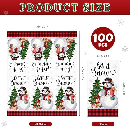 100Pcs Christmas Snowman Paper Napkins -Disposable Decorative Guest Napkins for Christmas Dinner Party Supplies (7.87 x 4.3 lnch)