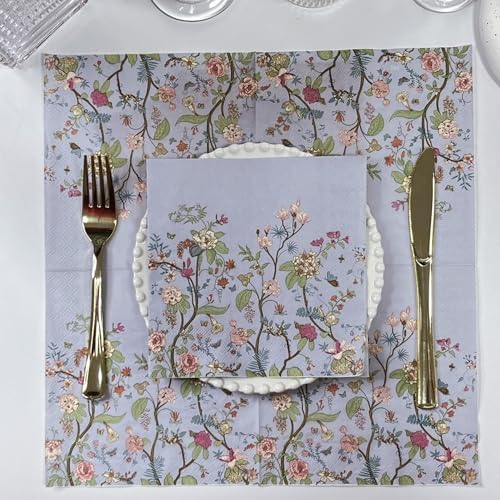 Floral Dinner Napkins Disposable Paper Placemats Decorative Paper Napkins Dinner Luncheon Square 6.5x6.5 inch/2-Ply for Party Event Banquet Guest Towel Hotel Restaurant (20-Count)