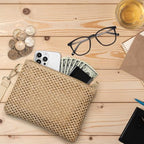 Straw Clutch Purses for Women, Bohemian Straw Handbag Small Summer Beach Bag Wristlet Wallet with Zip