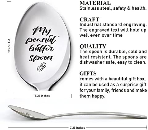 Birthday Gifts for Women Men, My Peanut Butter Spoon, Christmas Gifts for Boy Girl Mom Dad Grandma Grandpa, Peanut Butter Lovers Easter Basket Gifts, Engraved Stainless Steel Spoon Gifts
