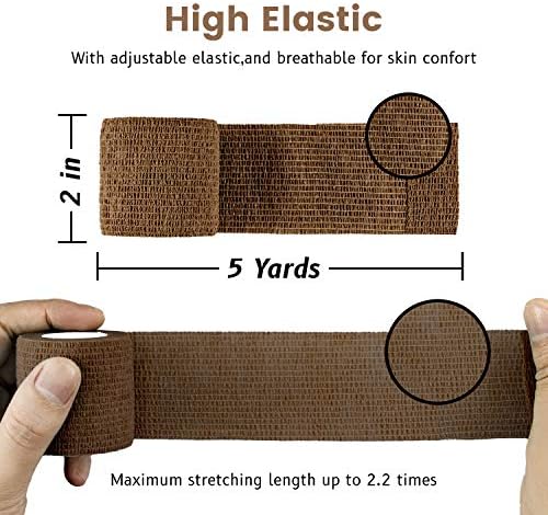 FRESINIDER 9 Rolls Self Adhesive Wrap Athletic Tape Gauze, Breathable Elastic Cohesive Bandage for Sports Injury & Pet (7 Pcs 2" x 5 Yards + 2 Pcs 1" X 5 Yards) (Brown)