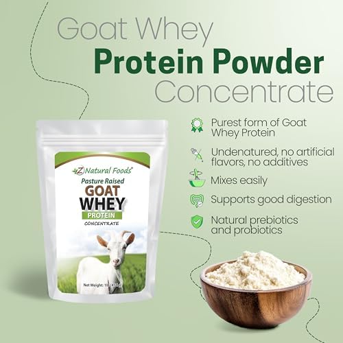 Z Natural Foods Goat Whey Protein Powder Concentrate - Undenatured, Unflavored, Pasture Raised Whey - Clean Goat Protein Powder with Vital Proteins for Weight Management, Immune Support, Fitness, 1 lb