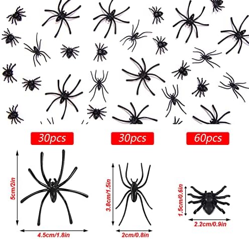 JIALWEN 120 Pieces Realistic Plastic Spiders 3 Sizes Small Spider Toys Black Fake Spiders Halloween Prank Props for Halloween Home Party Decorations