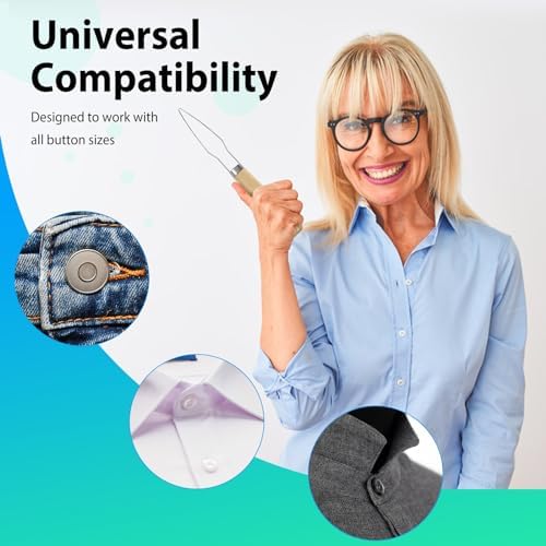 2pcs Button Hook Assist Device with Easy-Grip Wooden Handle for Shirts, Coats, Dresses - Ideal Button Aids for Arthritis & Limited Dexterity