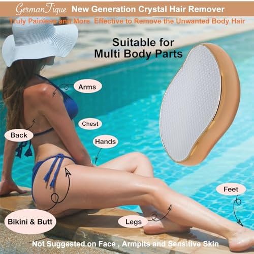 Crystal Hair Eraser,Natural Crystal Hair Remover,Reusable Painless Nano Glass Hair Removal Device without Shaver,Gentle Crystal Epilator and Exfoliator for Soft Silky Skin(Gold)