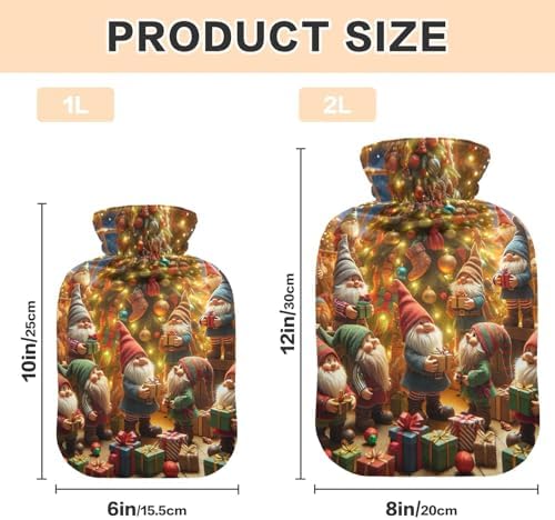 Gnomes Gathering Christmas Tree Hot Water Bottles with Soft Cover Hand Feet Warmer Hot Water Bag for Foot Bed Warmer Pain Relief, 1 Liters