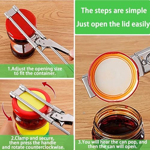 2026 New Adjustable Stainless Steel Jar Opener, Extended 9 inch Jar Opener for Weak Hands, Multifunctional Lid Gripper Bottle Opener with Handle, Easy Open Kitchen Tool for Seniors and Kids (3 Pcs)