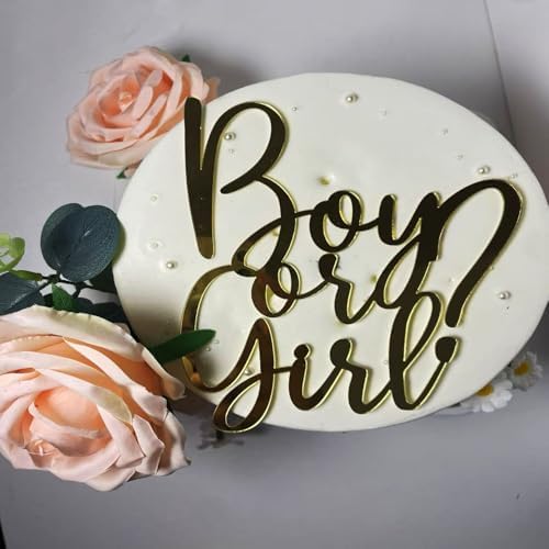 Boy or Girl Cake Topper - Gender Reveal Cake Toppers,Baby Shower Cake Decoration for Pregnancy Announcement/welcome Baby Party Supplies Birthday Party Decor(Gold Acrylic)