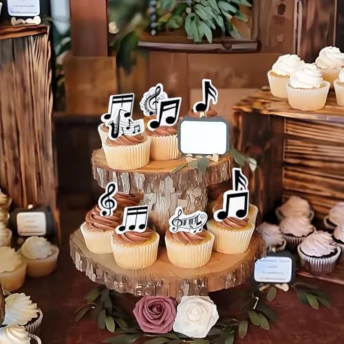 Ercadio 40Pcs Edible Music Notes Cupcake Toppers Black Musical Symbol Cupcake Picks for Musical Theme Baby Shower Music Lover Birthday Concert Party Cake Decorations Supplies