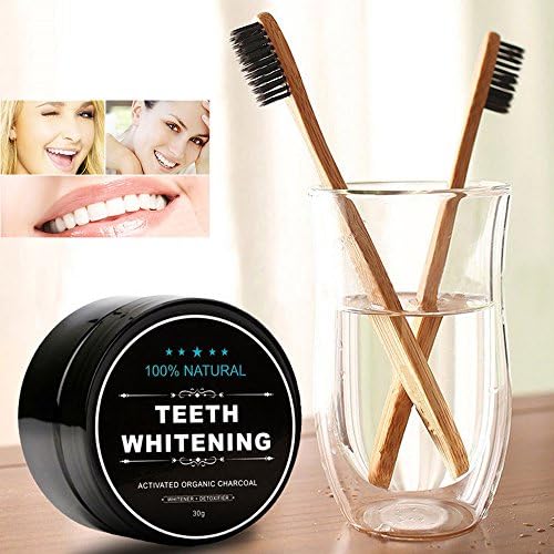 2-Pack Teeth Whitening Charcoal Powder + Bamboo Brush Oral Care Sets, WUBLSYAN Natural Activated Charcoal Teeth Whitener Powder