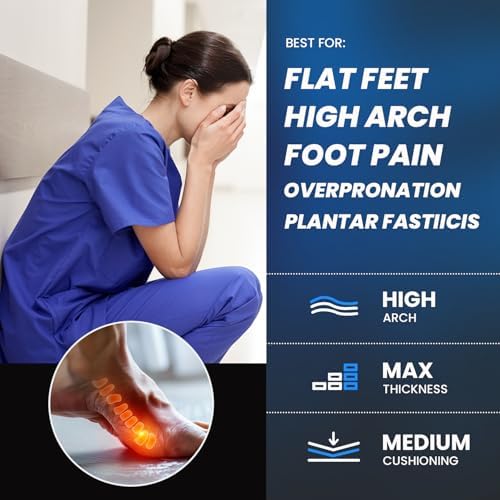 PCSsole Orthotic Insoles with High & Medium Arch Support - Comfort Gel Work Boot Insert for Flat Feet, Plantar Fasciitis, Running, Walking, Over Pronation for Men and Women