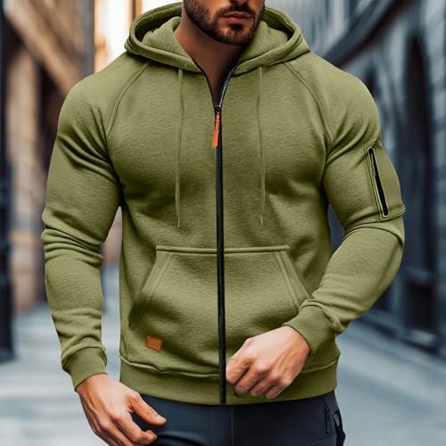 Tactical Sweatshirts Mens Full Zip Hoodies Long Sleeve Outdoor Cargo Hooded Sweat Shirts Sport Jacket with Pocket