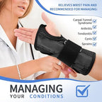 Carpal Tunnel Wrist Brace Night Support for Women Men, Pain Relief Metal Wrist Splint for Tendonitis, Arthritis, Sprain, Fit Left or Right Hand for Work, Rigid Hand Brace for Sleeping, Black