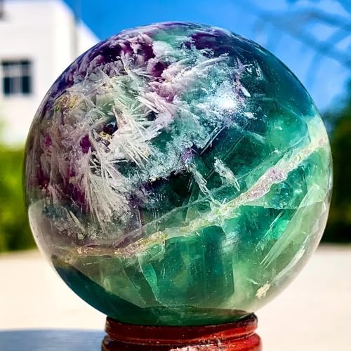 1 PC Feather Fluorite Sphere 5-6cm - Natural Healing Crystal Ball, Polished Decorative Stone for Home & Meditation, Unique Fluorite Crystal with Natural Feather Patterns