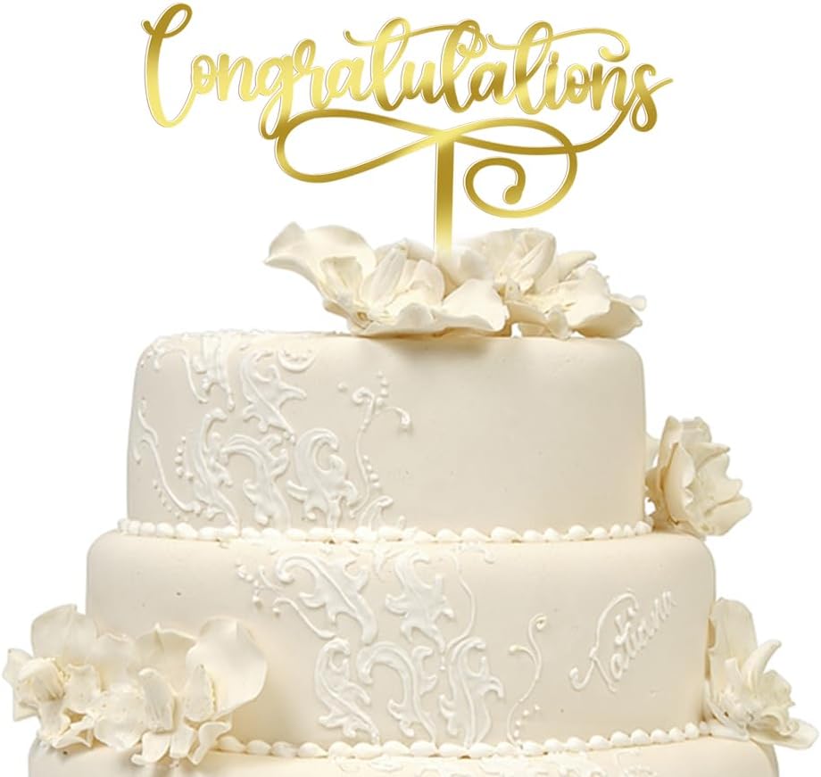 Mirror acrylic Congrats Grad Cake Topper Congratulations Cake Decor 2024 High School/College/Senior Graduation Party Decorations Supplies (Congratulations, Golden acrylic)