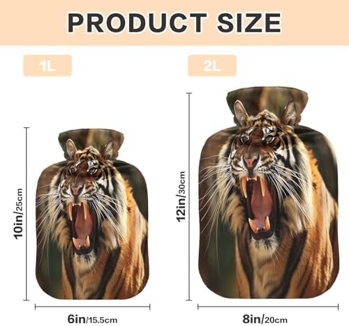 Wild Tiger Hot Cold Water Bottle with Fleece Cover PVC Hot Water Bag 2 Liter