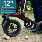 ELENKER All-Terrain Rollator Walker with Non-Pneumatic Tire 12” Front Wheels, Compact Folding Design for Seniors, Red