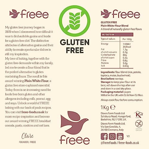 freee Plain White Flour Bag 2.2 lb (1 kg) | Gluten Free All-Purpose Flour Blend for Baking Bread, Cakes, Pastries & Cookies | Vegan, Kosher, Halal Certified | Imported from UK