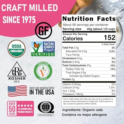 Great River Milling Organic Extra Thick Rolled Oats | Whole Grain, Gluten Free, Non-GMO, Kosher Certified | Hearty Texture for Oatmeal, Granola, Cookies, Baked Goods & Breakfast Recipes | 5 Lb