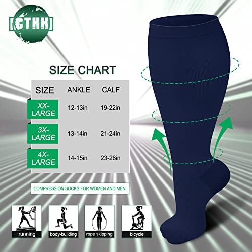 3 Pack Plus Size Compression Socks for Women & Men, Extra Wide Calf Knee High Stockings for Circulation Support