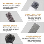 Microfiber Duster for Cleaning Fan, High Ceiling, Blinds, Furniture, Cars , 9PCS Extendable Feather Duster (Stainless Steel) 30 to 100 Inches, Reusable Bendable Washable