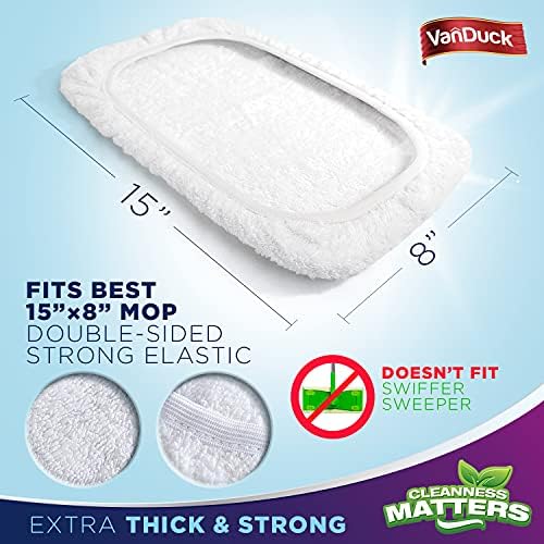 VanDuck 100% Cotton Terry Cloth Mop Pads 15x8 Inch 6-Pack (Handle is Not Included)