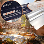 Heavy Duty Aluminum Foil Roll for BBQ & Grilling, 20 Micron Thick, 12" x 200', Non-Stick & Heat Resistant for Cooking, Baking & Roasting